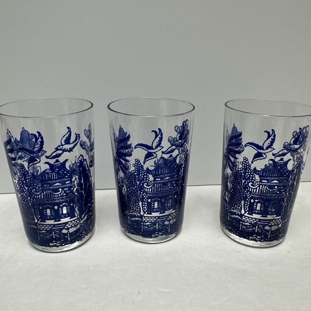 Blue Willow Juice Glasses 3.5" Set Of 3
